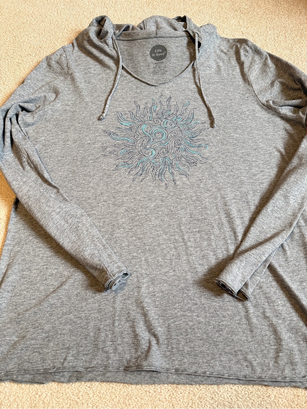 Life is Good hooded long sleeve tee - boho sun - sz XL